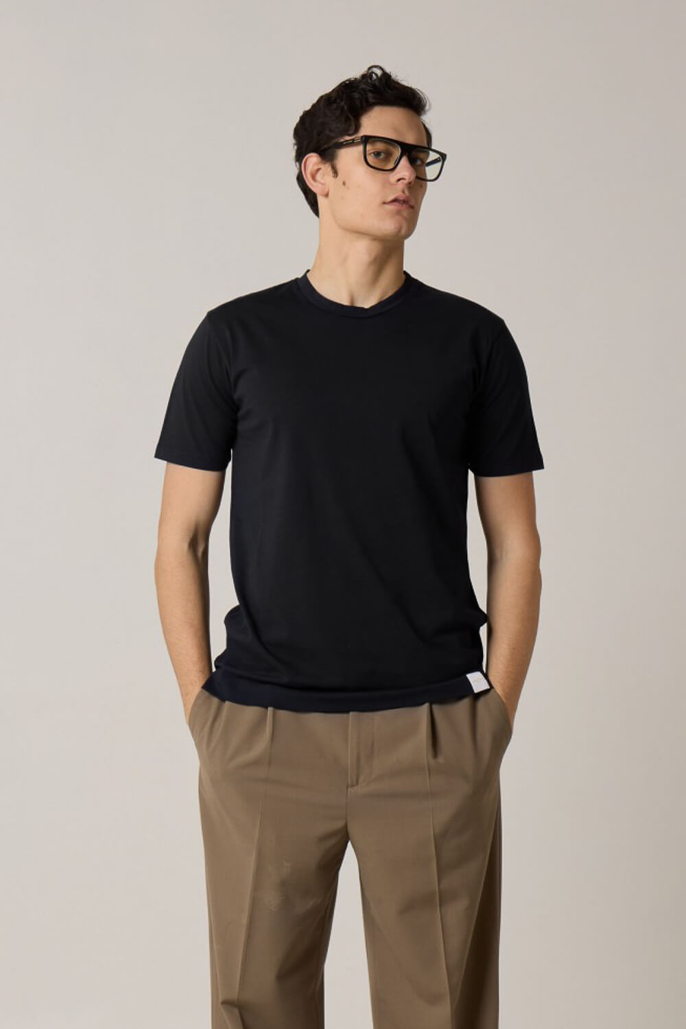 Italian Cotton Round Neck T-Shirt Black