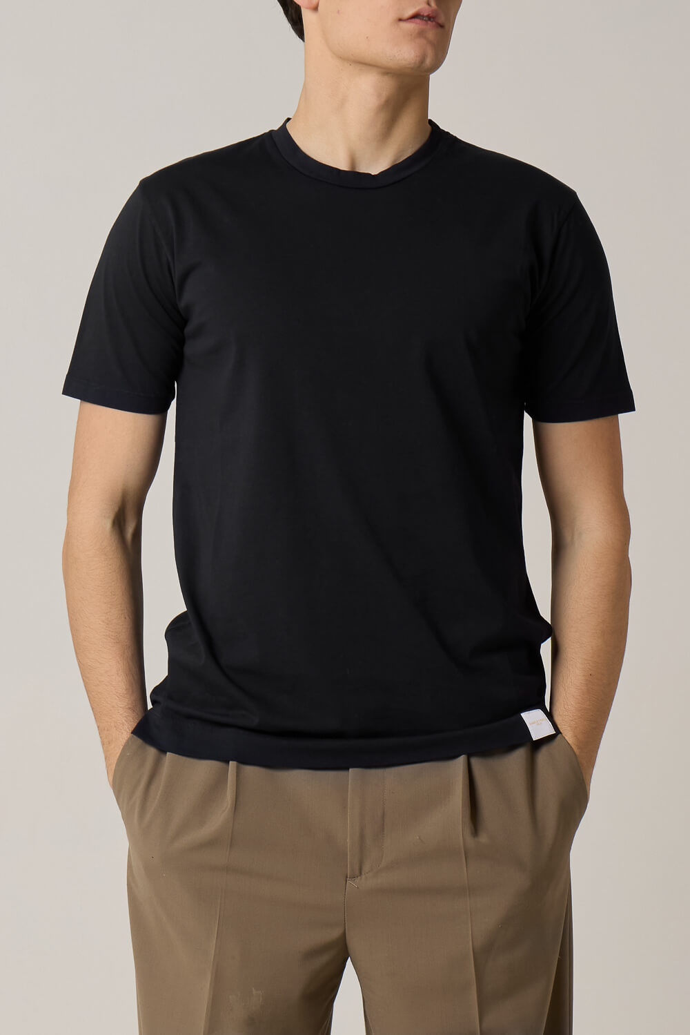 Italian Cotton Round Neck T-Shirt Black