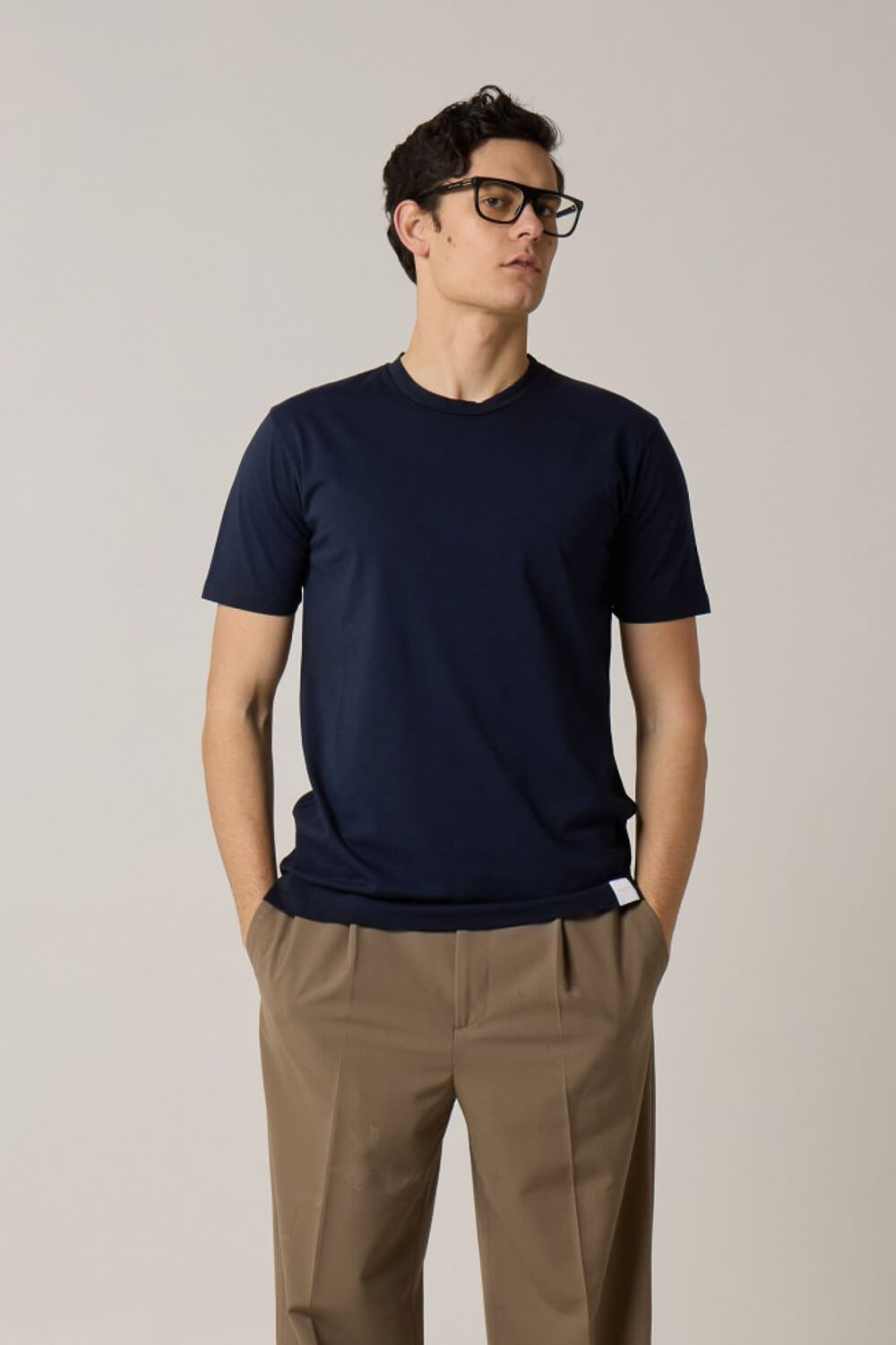 Italian Cotton Round Neck T-Shirt Navy