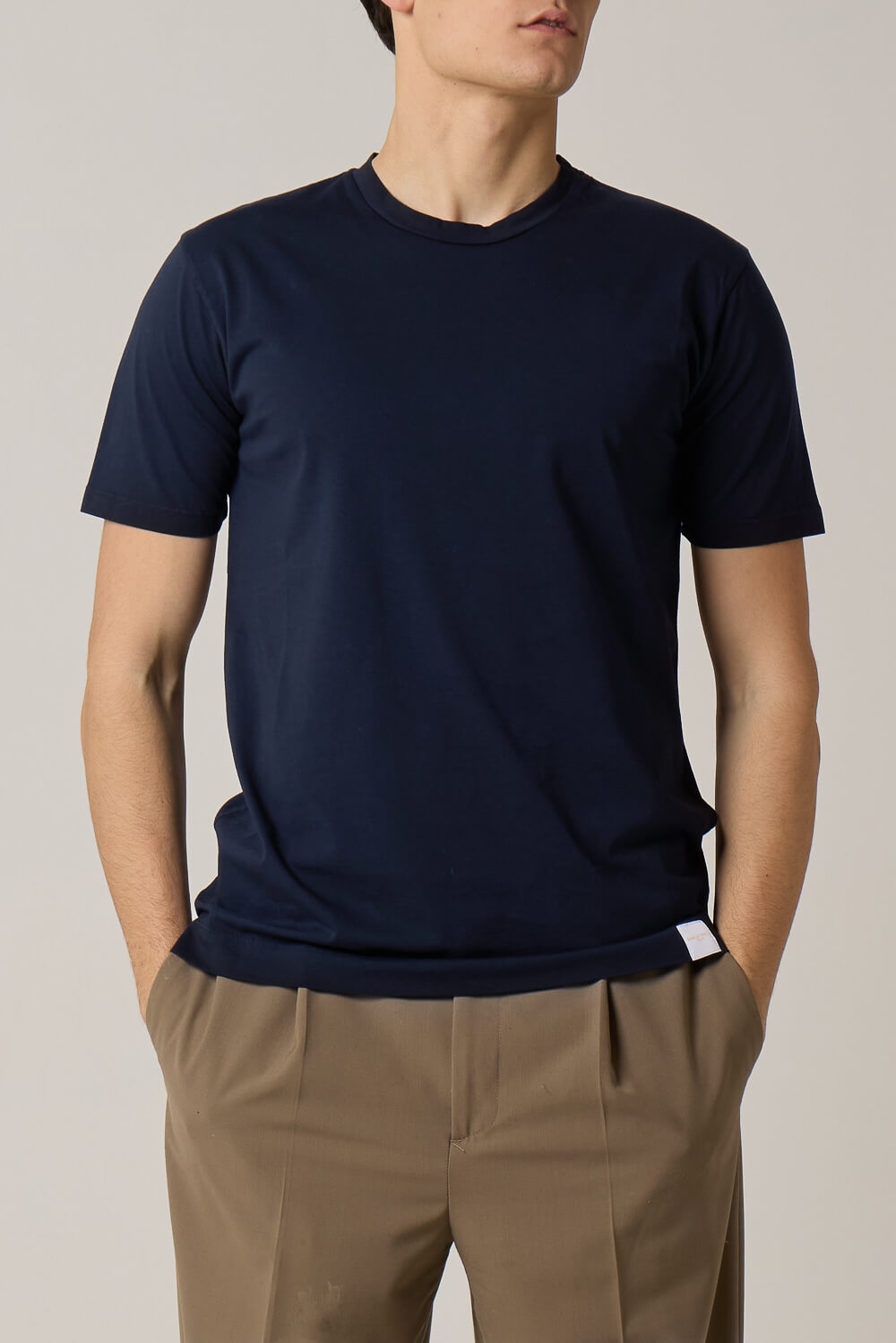 Italian Cotton Round Neck T-Shirt Navy