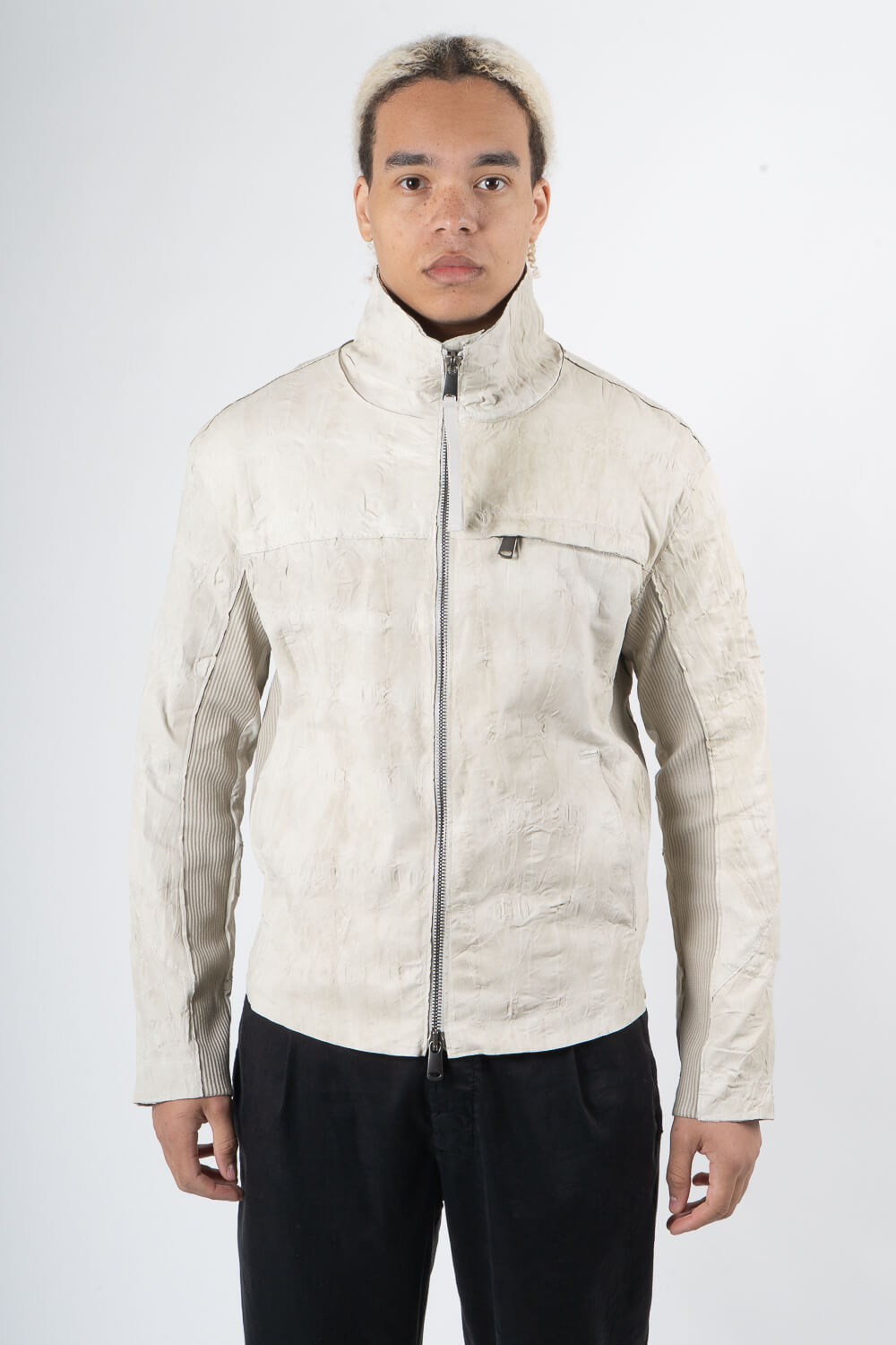 Italian Lamb Leather W/ Croc Effect Jacket Cream