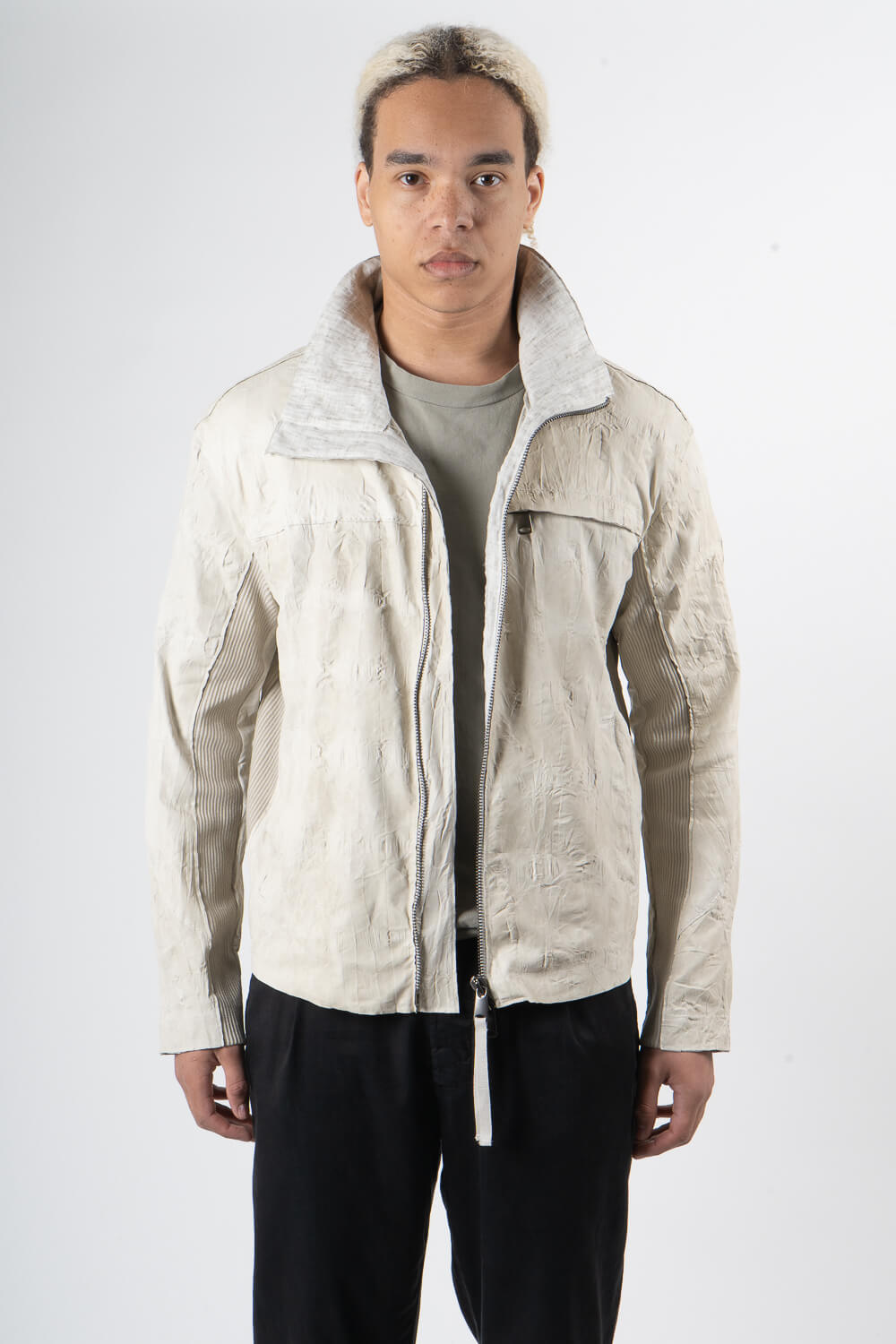 Italian Lamb Leather W/ Croc Effect Jacket Cream