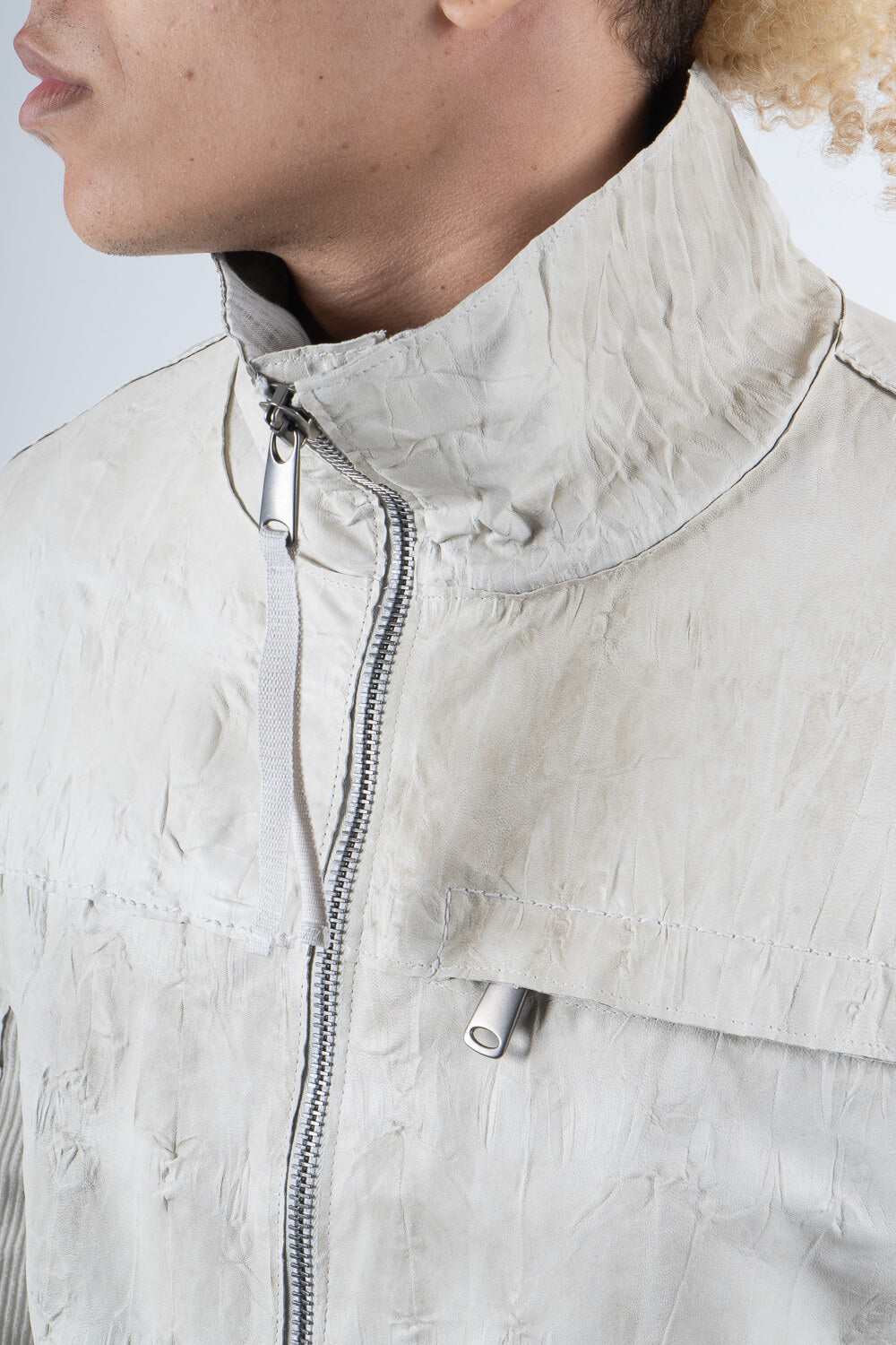 Italian Lamb Leather W/ Croc Effect Jacket Cream