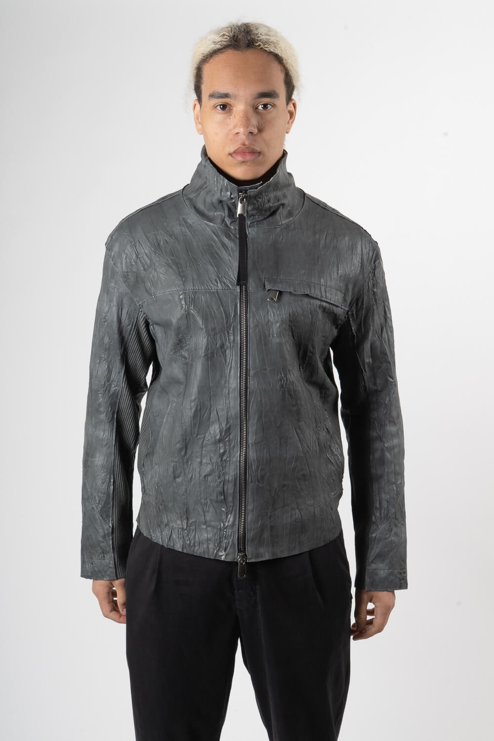 Italian Lamb Leather W/ Croc Effect Jacket Grey