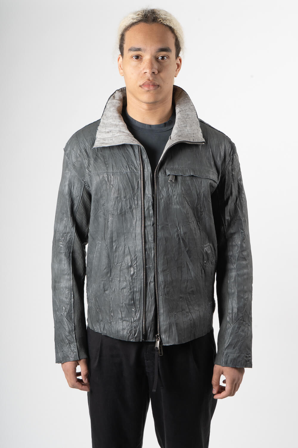 Italian Lamb Leather W/ Croc Effect Jacket Grey