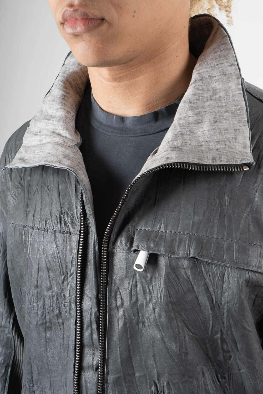 Italian Lamb Leather W/ Croc Effect Jacket Grey
