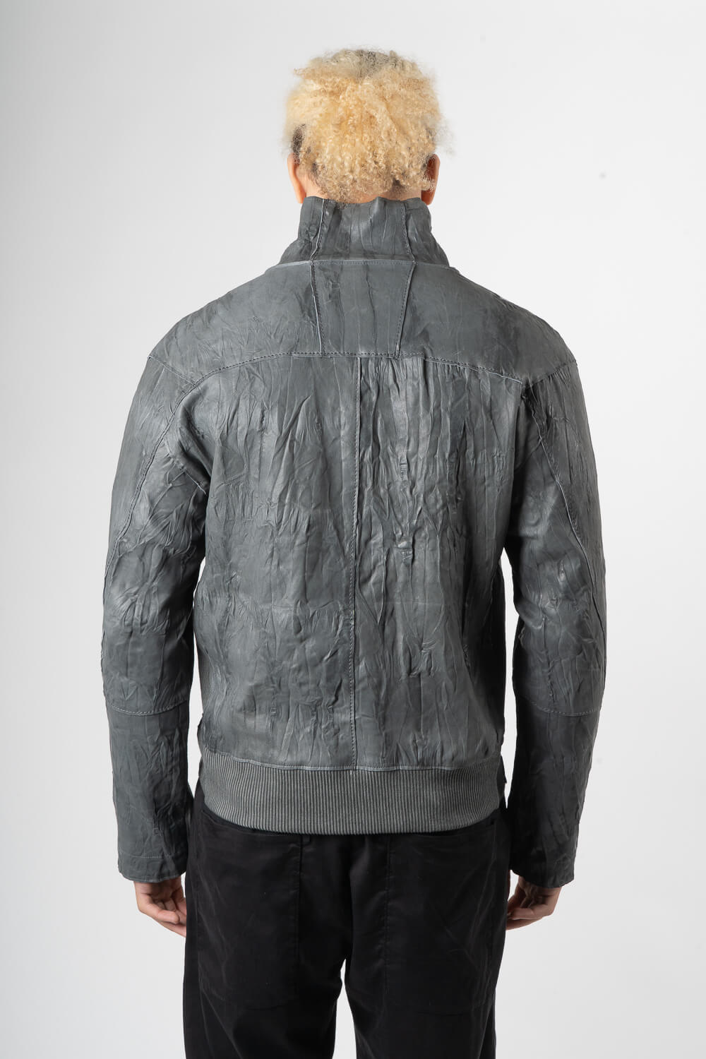 Italian Lamb Leather W/ Croc Effect Jacket Grey