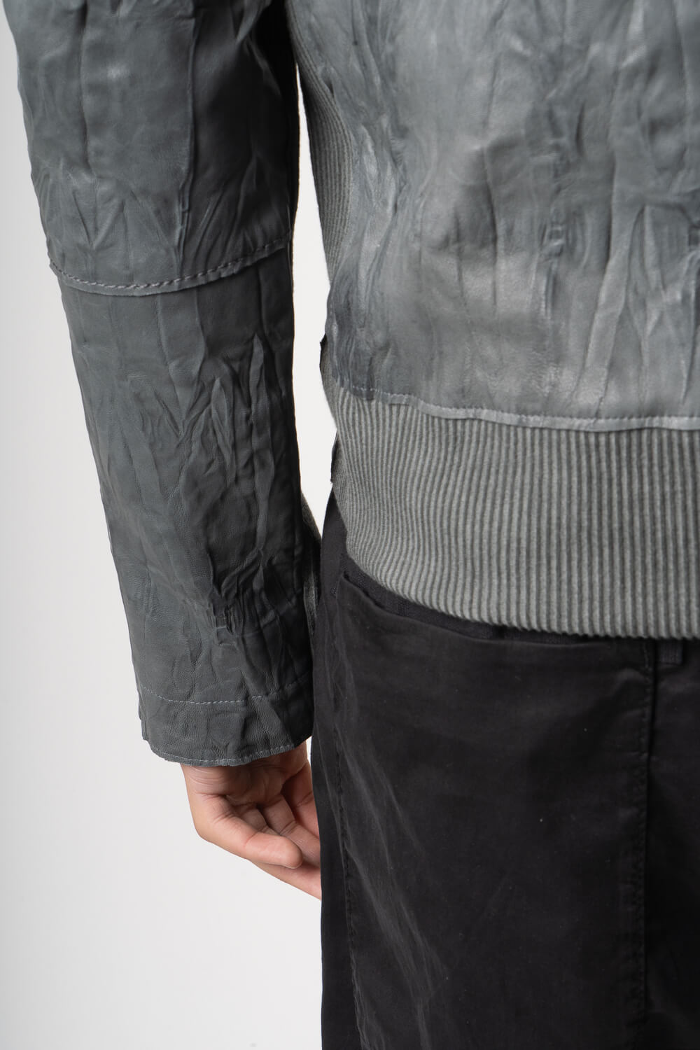 Italian Lamb Leather W/ Croc Effect Jacket Grey