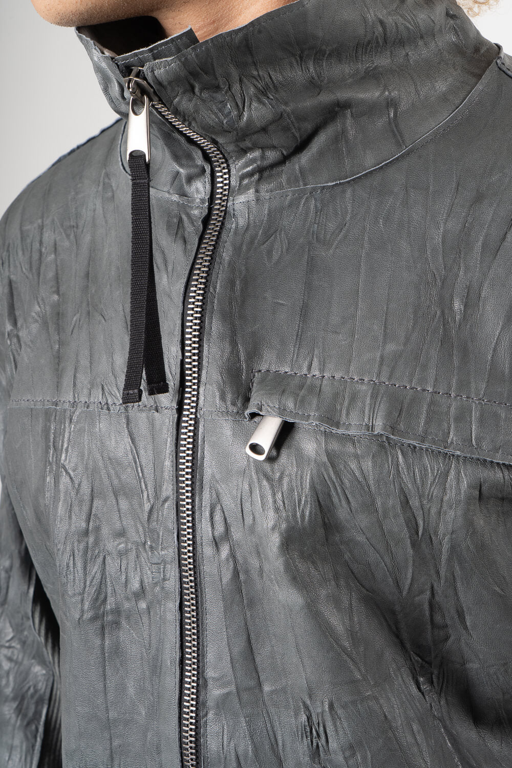 Italian Lamb Leather W/ Croc Effect Jacket Grey