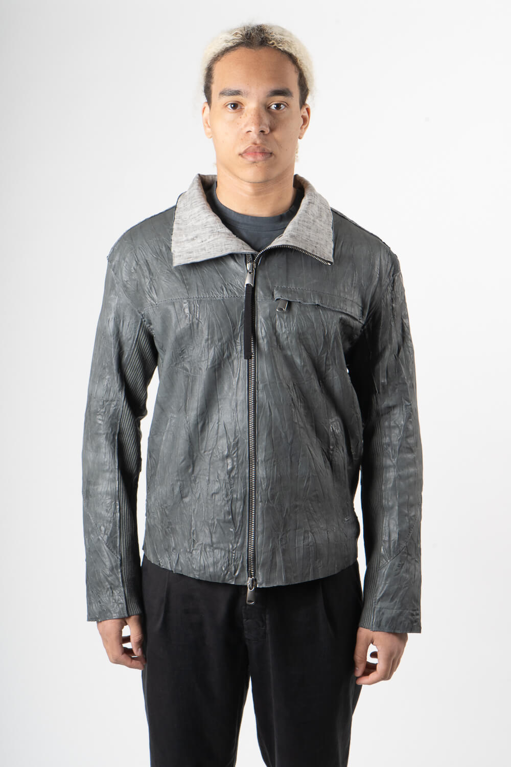 Italian Lamb Leather W/ Croc Effect Jacket Grey