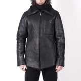 Italian Leather Shearling Bomber Jacket Black