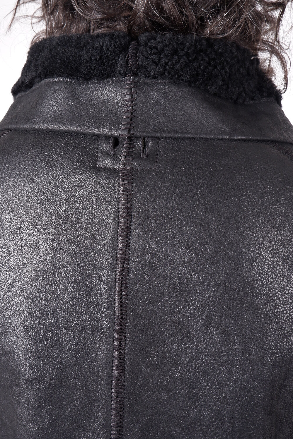 Italian Leather Shearling Bomber Jacket Black