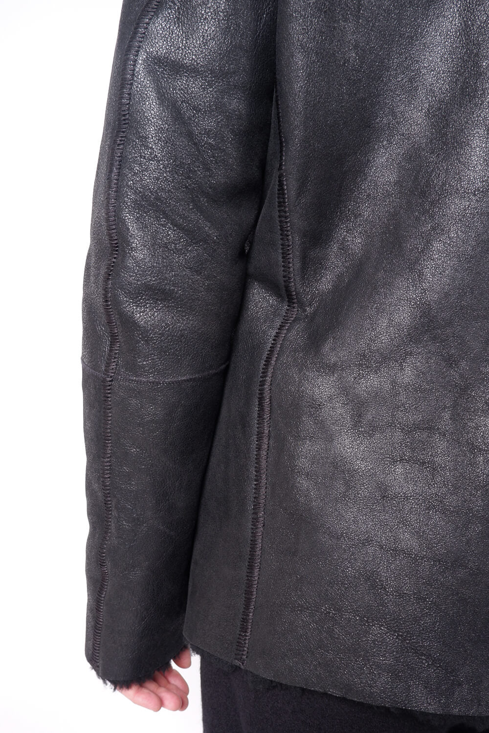 Italian Leather Shearling Bomber Jacket Black