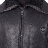 Italian Leather Shearling Bomber Jacket Black