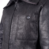 Italian Leather Shearling Bomber Jacket Black