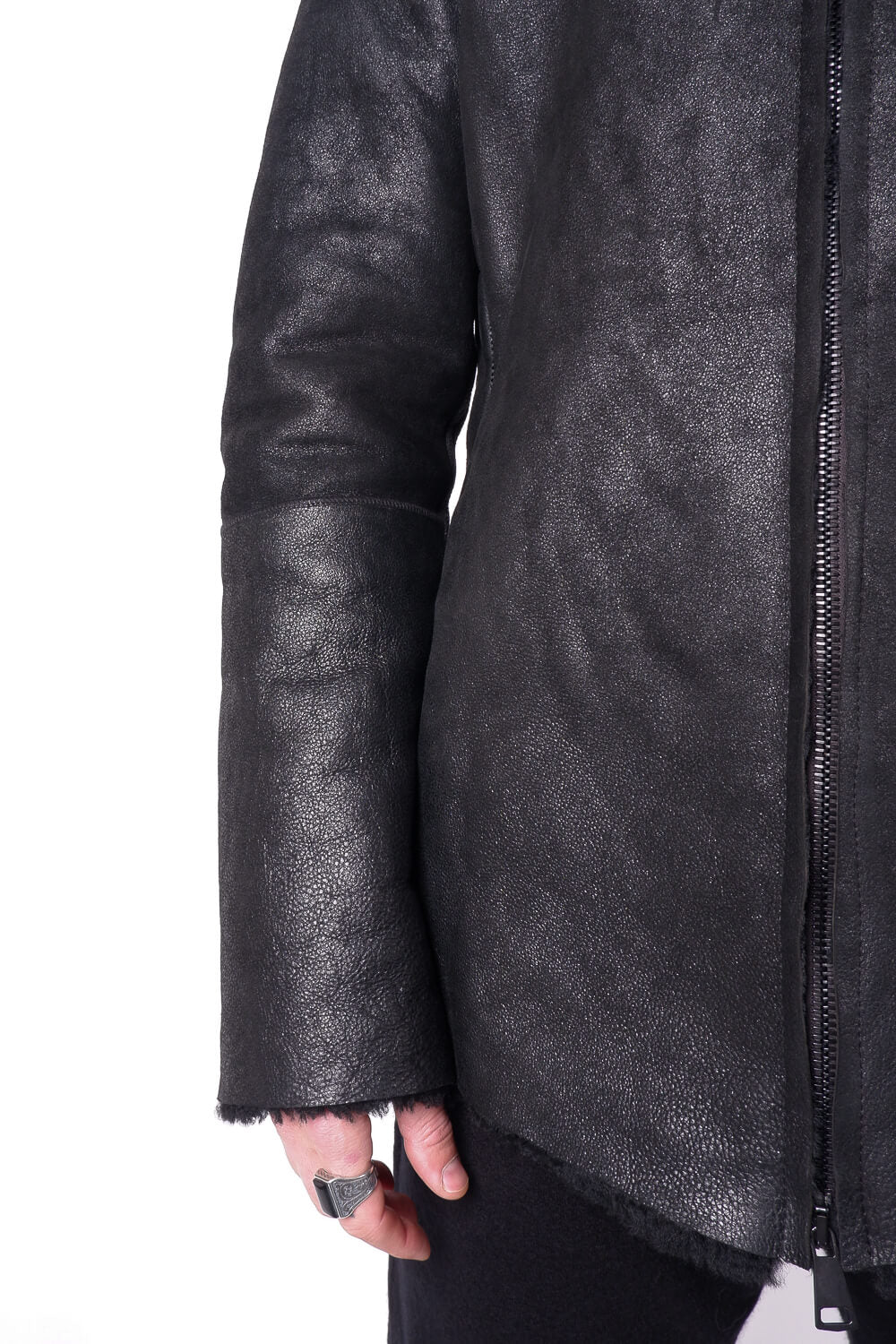 Italian Leather Shearling Bomber Jacket Black