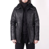 Italian Leather Shearling Bomber Jacket Black