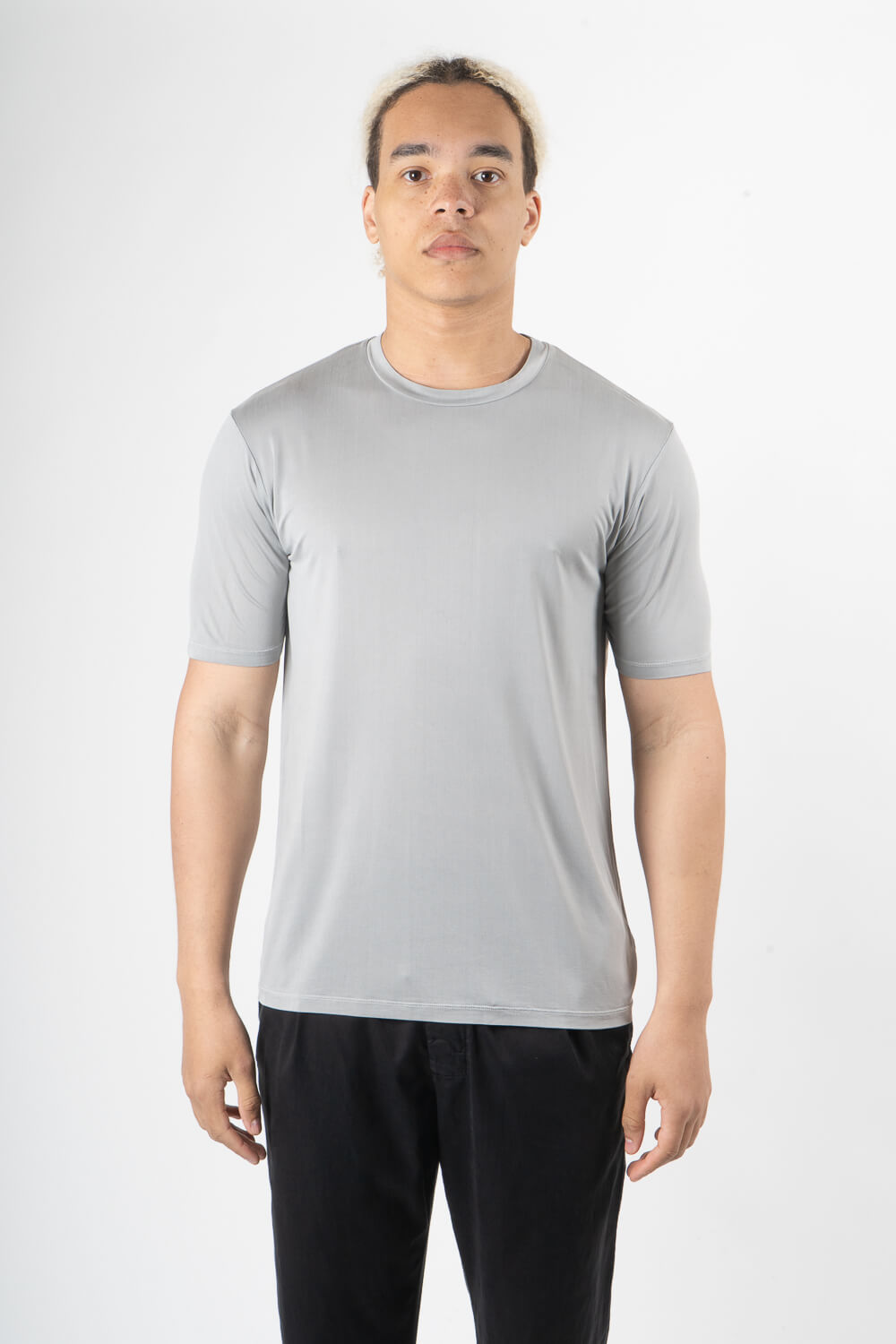 Italian Pure Silk Round Neck T-Shirt Light Grey