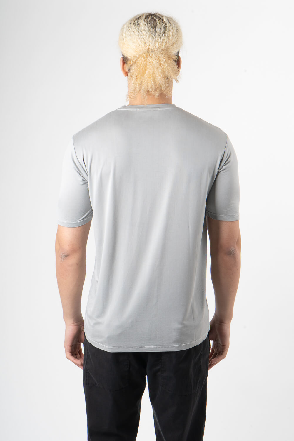 Italian Pure Silk Round Neck T-Shirt Light Grey