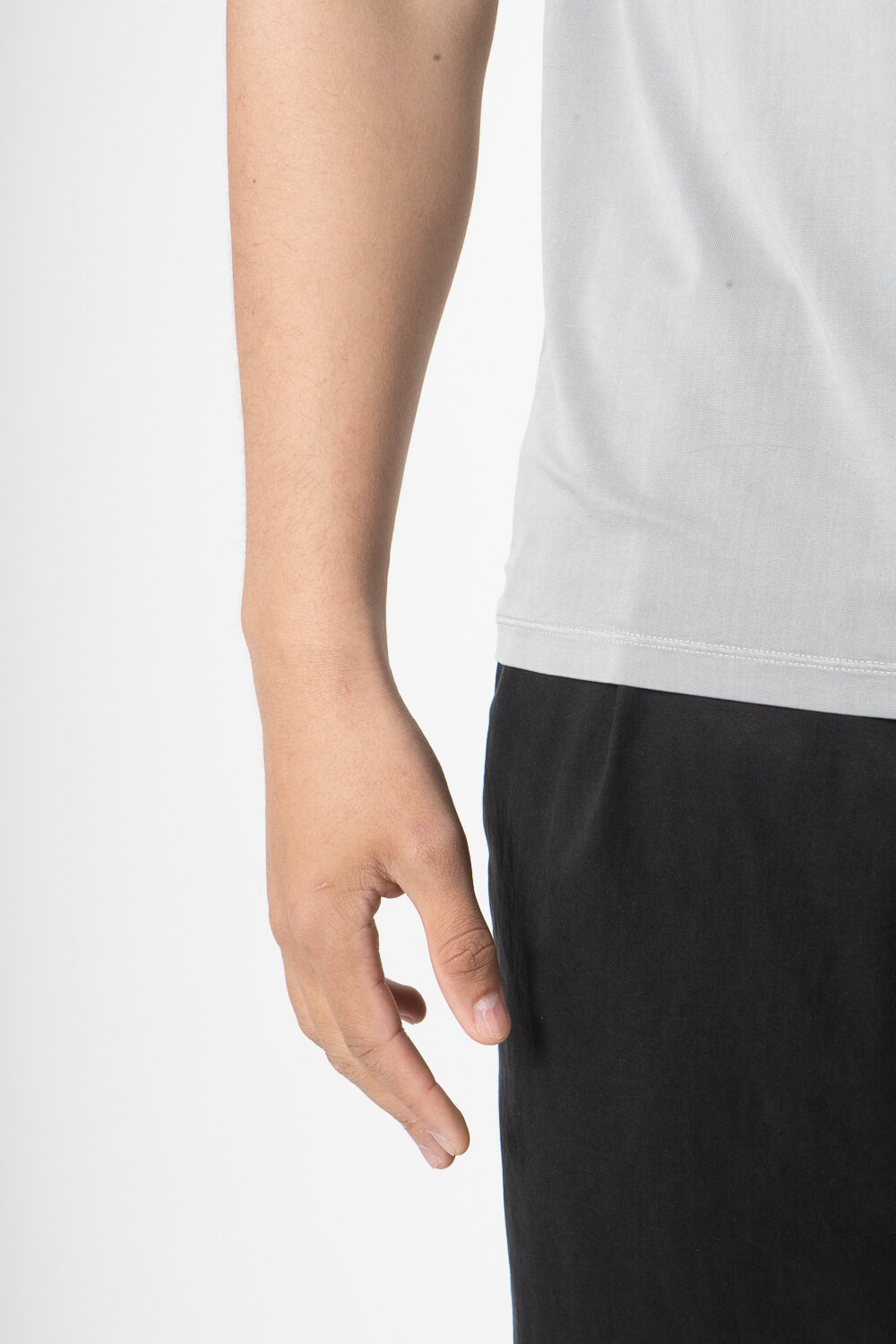 Italian Pure Silk Round Neck T-Shirt Light Grey