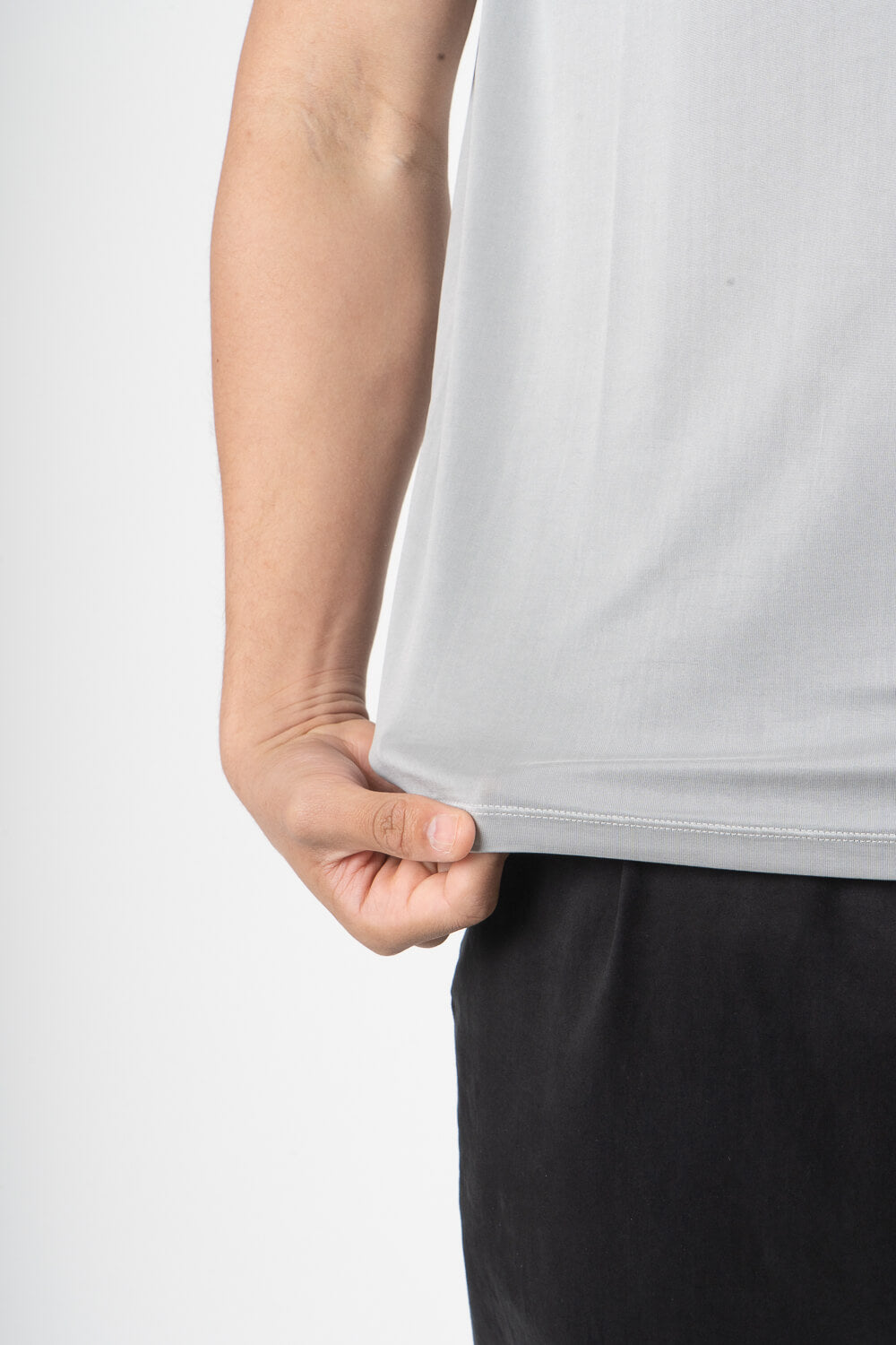 Italian Pure Silk Round Neck T-Shirt Light Grey