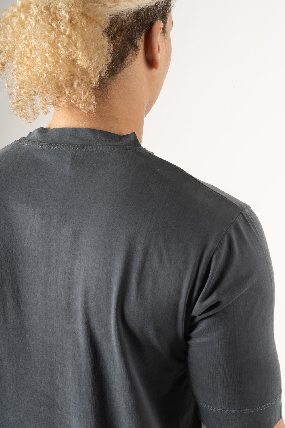 Italian Pure Silk Round Neck T-Shirt Steel Blue