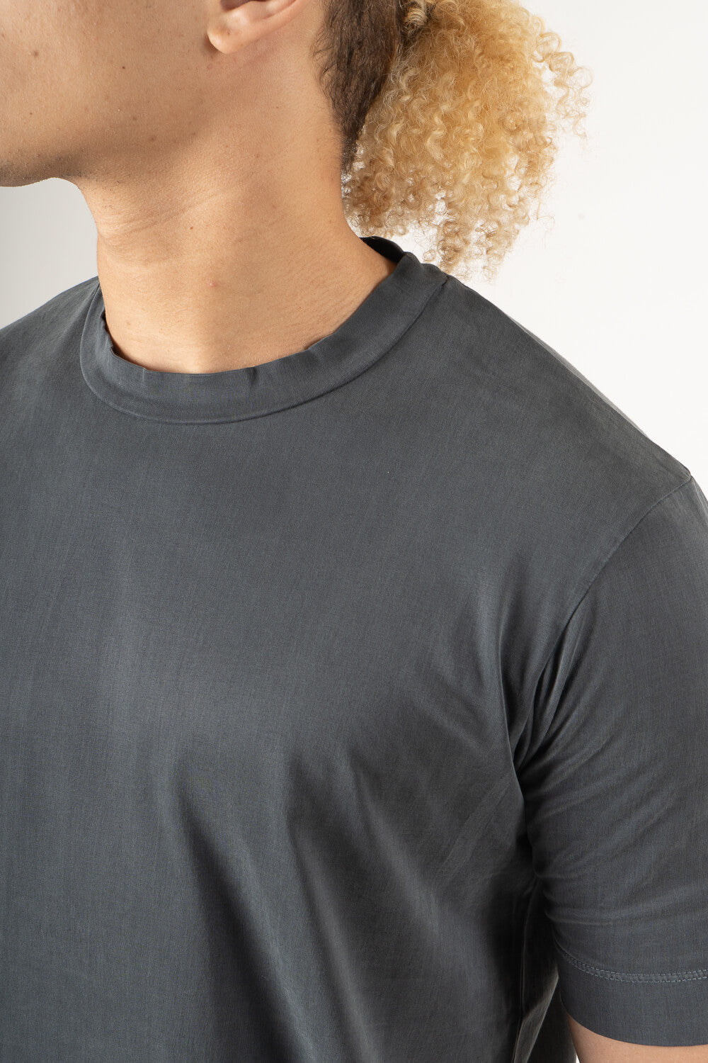Italian Pure Silk Round Neck T-Shirt Steel Blue