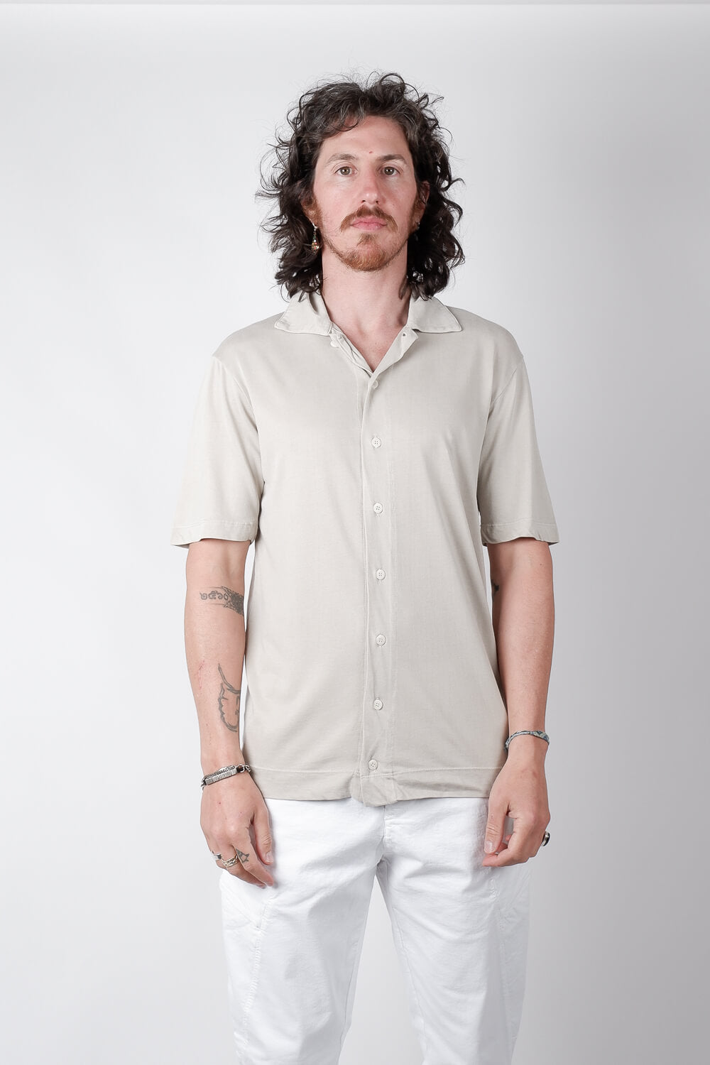 Cupro/Cotton Button-Up Shirt Light Grey