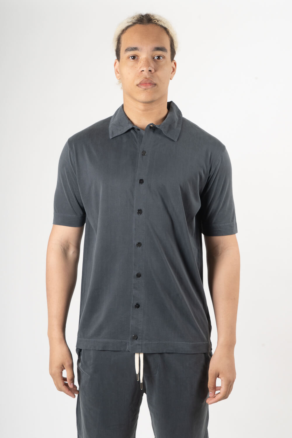 Italian Silk/Cotton Button-Up Shirt Steel Grey