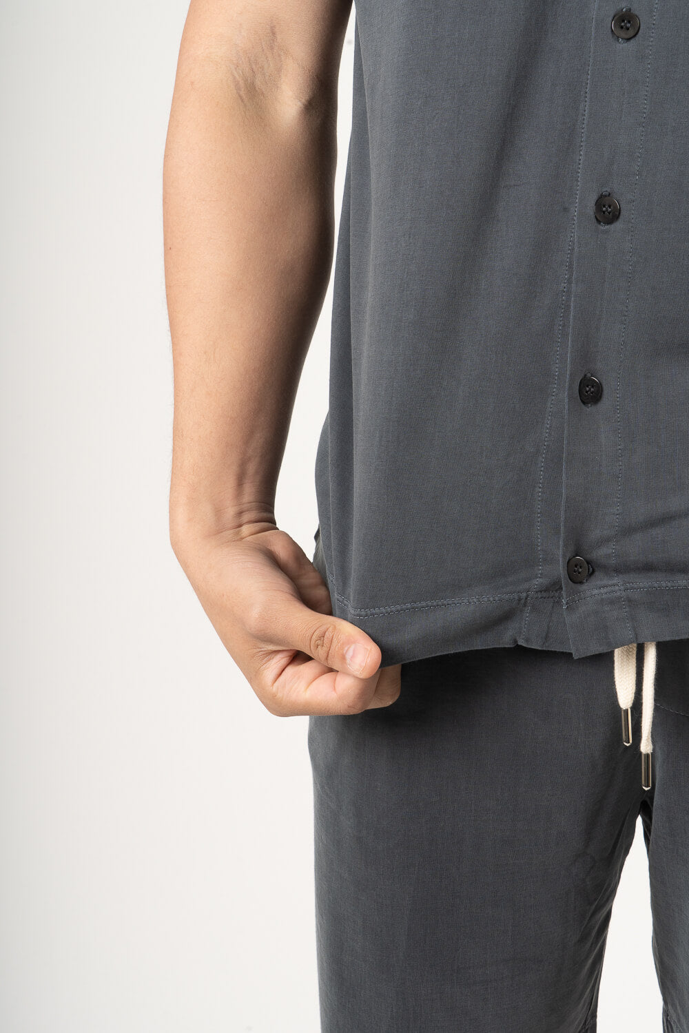 Italian Silk/Cotton Button-Up Shirt Steel Grey