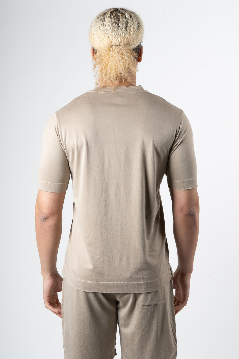 Italian Silk/Cotton Round Neck T-Shirt Champagne