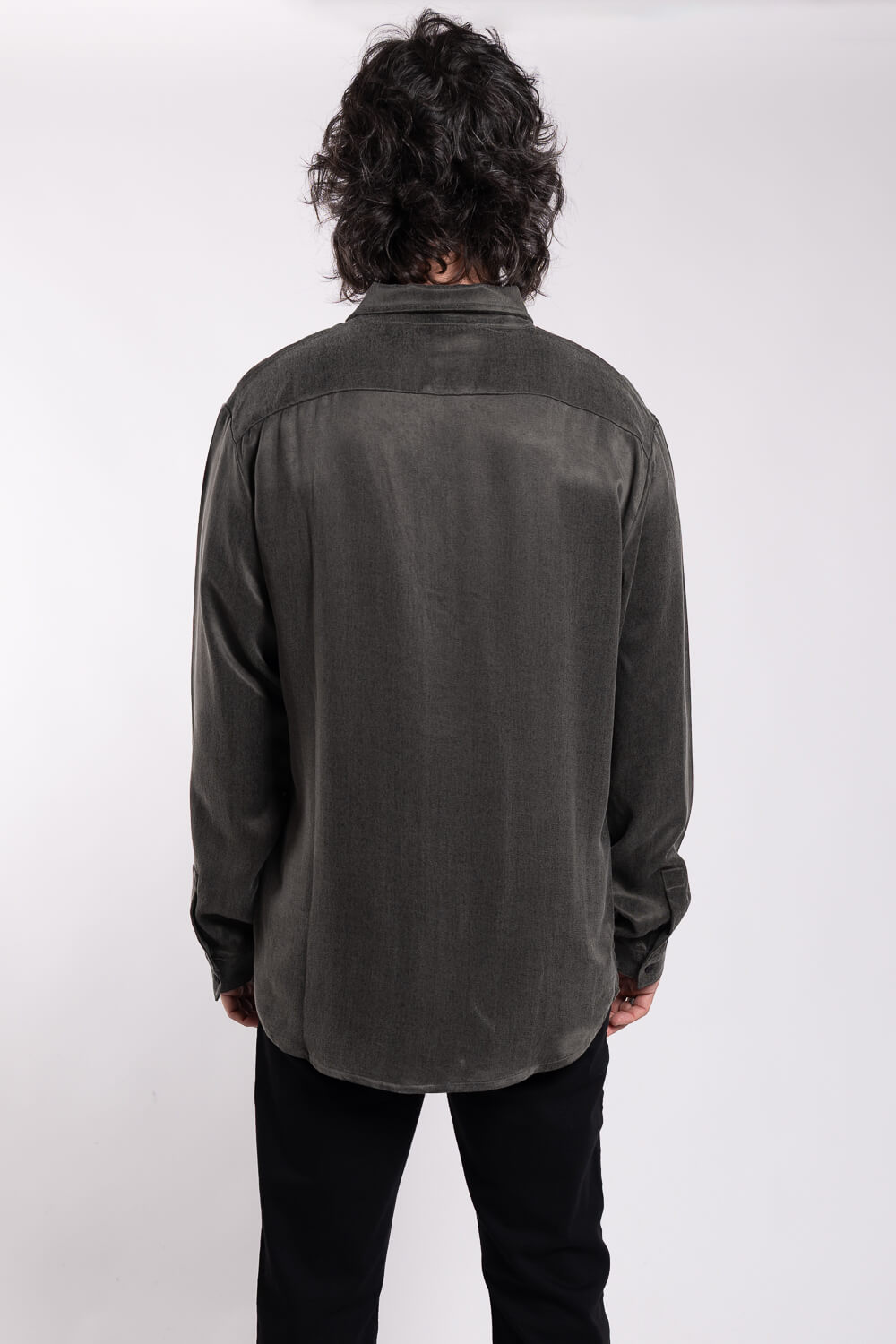 Italian Silk Textured Effect Shirt Khaki Green