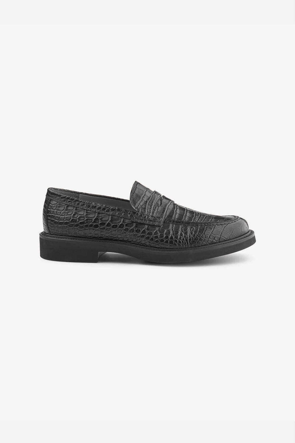 Italian Leather Croc Loafer Black