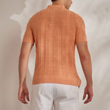 Jacquard Knitted Zip-Up Shirt Orange