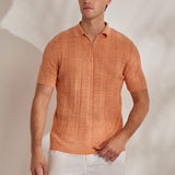 Jacquard Knitted Zip-Up Shirt Orange