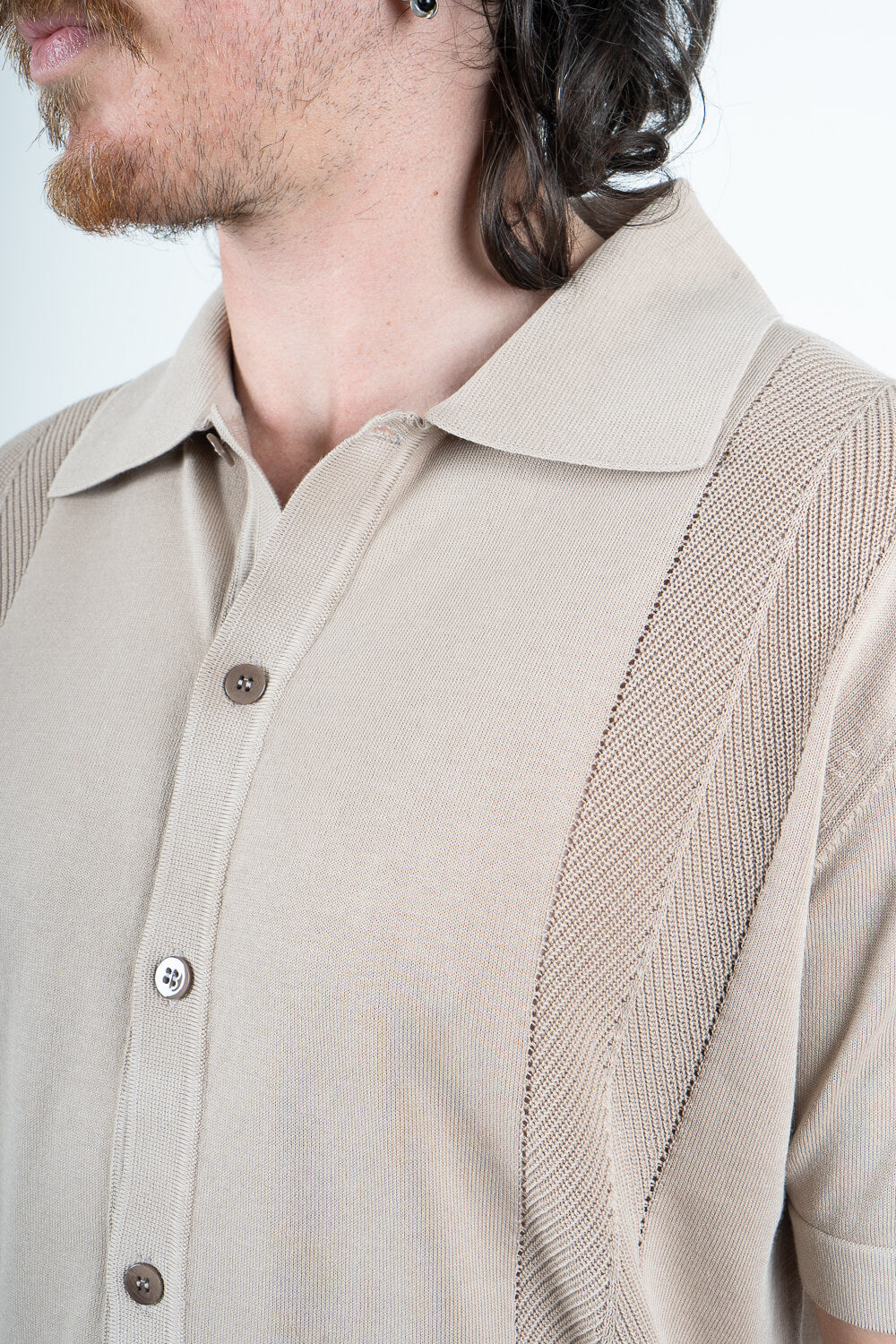 Jacquard Design Button-Up Shirt Sand