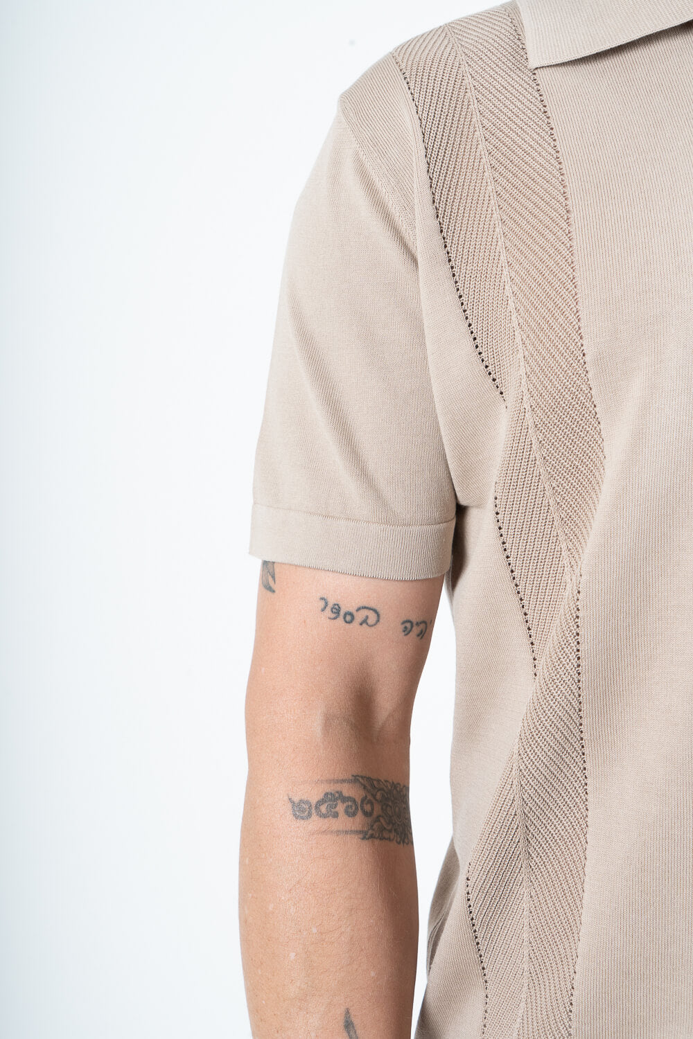 Jacquard Design Button-Up Shirt Sand