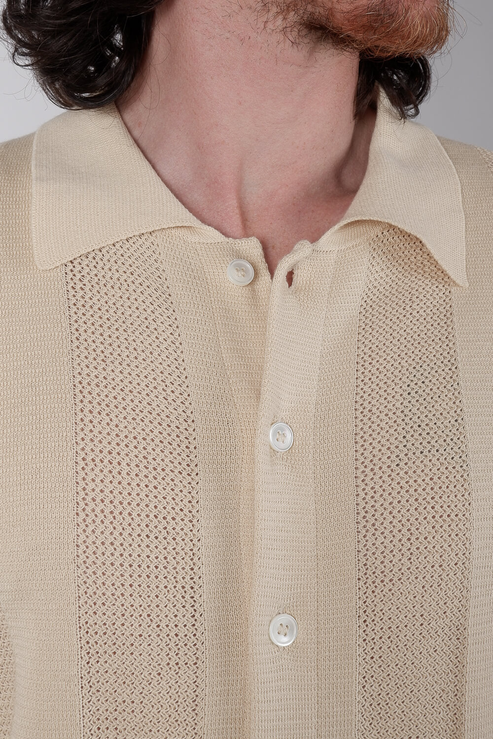 Jacquard Knitted Button-Up Shirt Beige