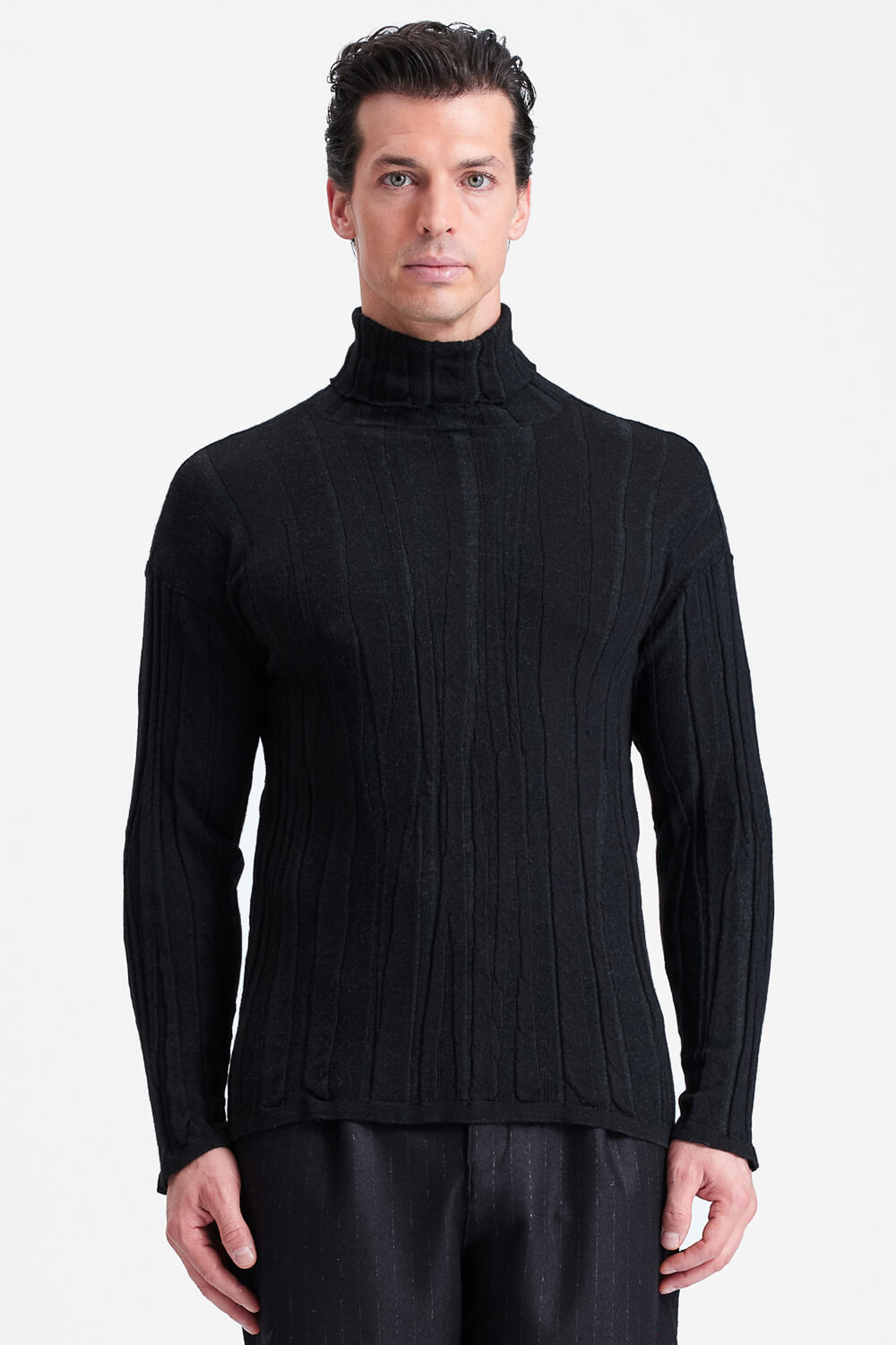Jacquard Wool-Blend Roll Neck Jumper Black