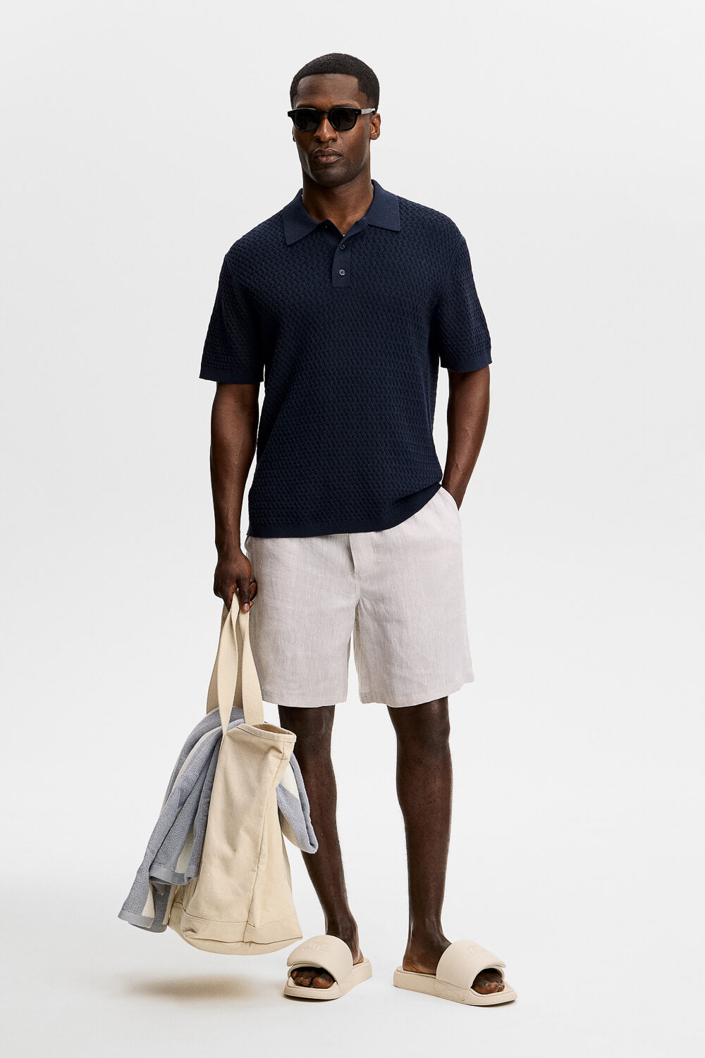 Jacques Structure Knit Polo Navy