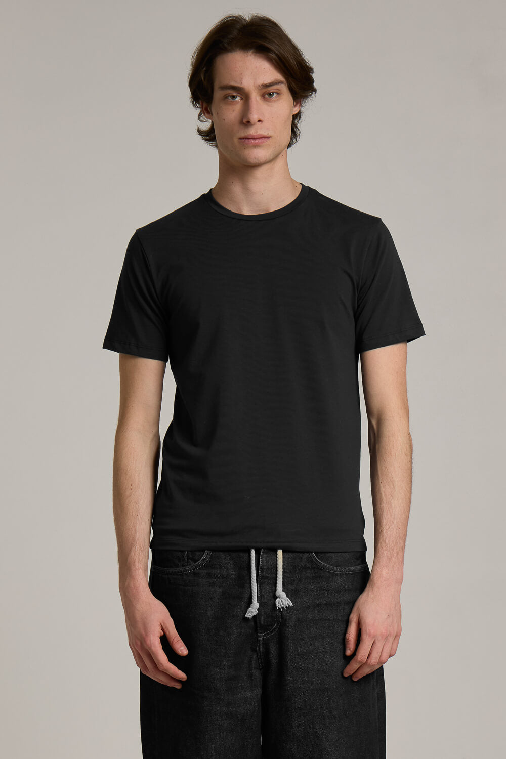 Jersey Stretch Italian Cotton Round Neck T-Shirt Black