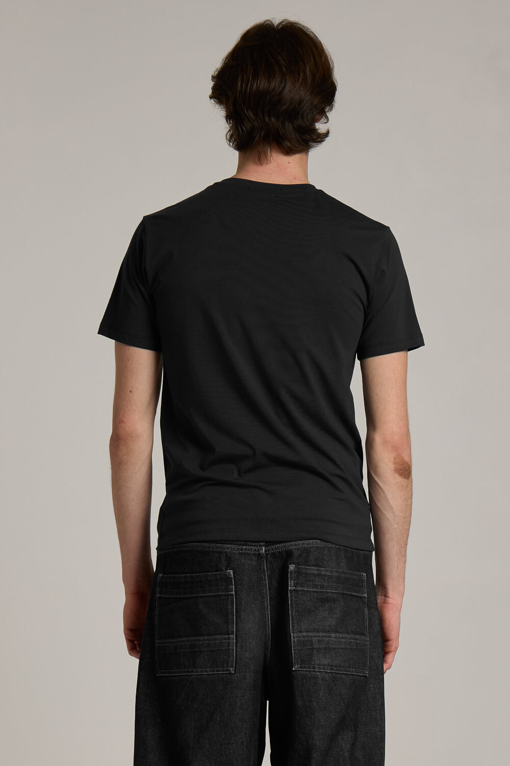 Jersey Stretch Italian Cotton Round Neck T-Shirt Black