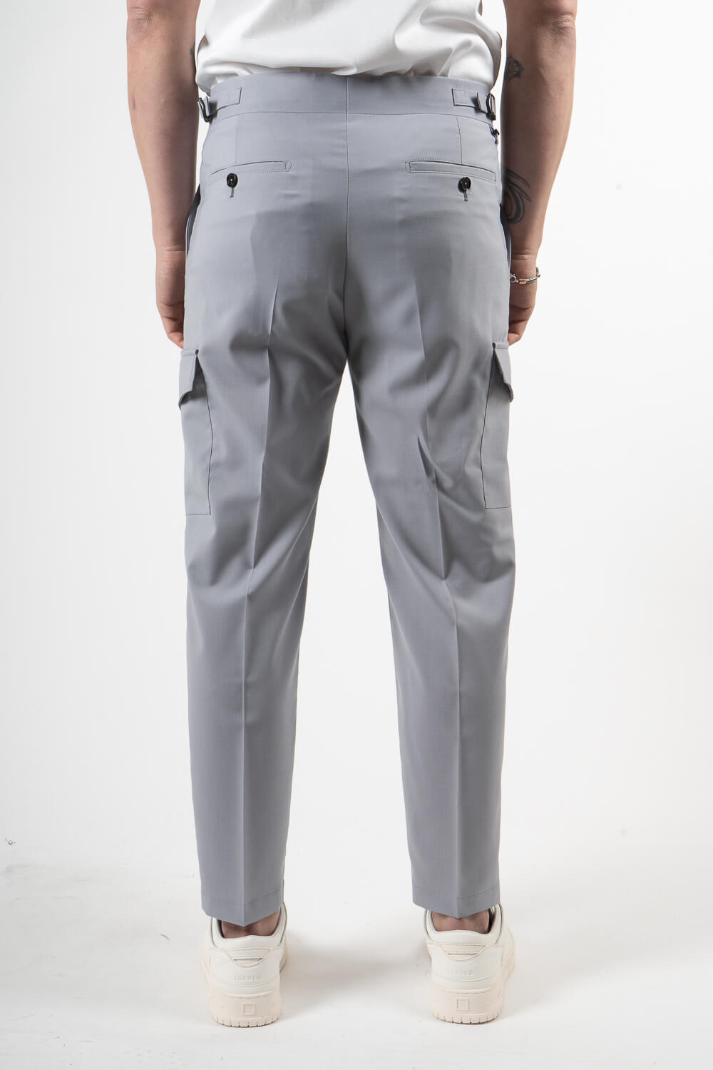 Karl Drawstring Cargo Trousers Light Grey