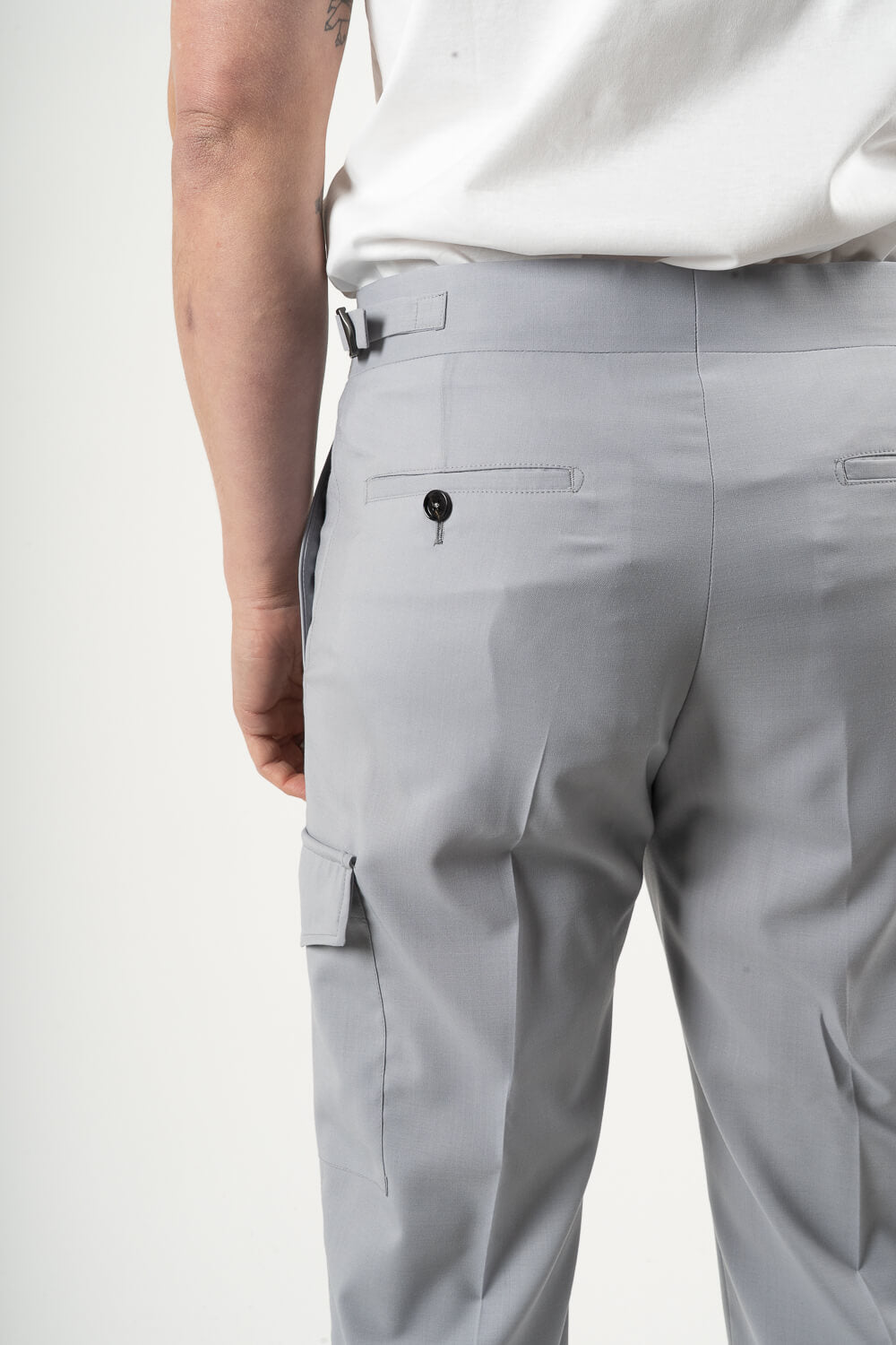 Karl Drawstring Cargo Trousers Light Grey