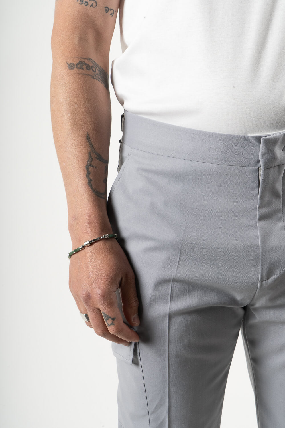 Karl Drawstring Cargo Trousers Light Grey
