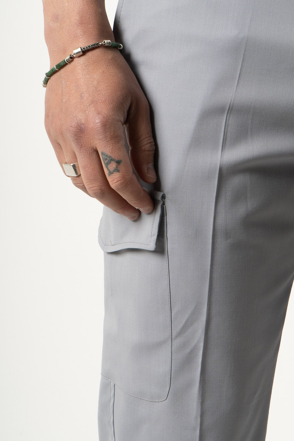 Karl Drawstring Cargo Trousers Light Grey