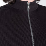 Ribbed Cotton Zip-Up Jacket Black