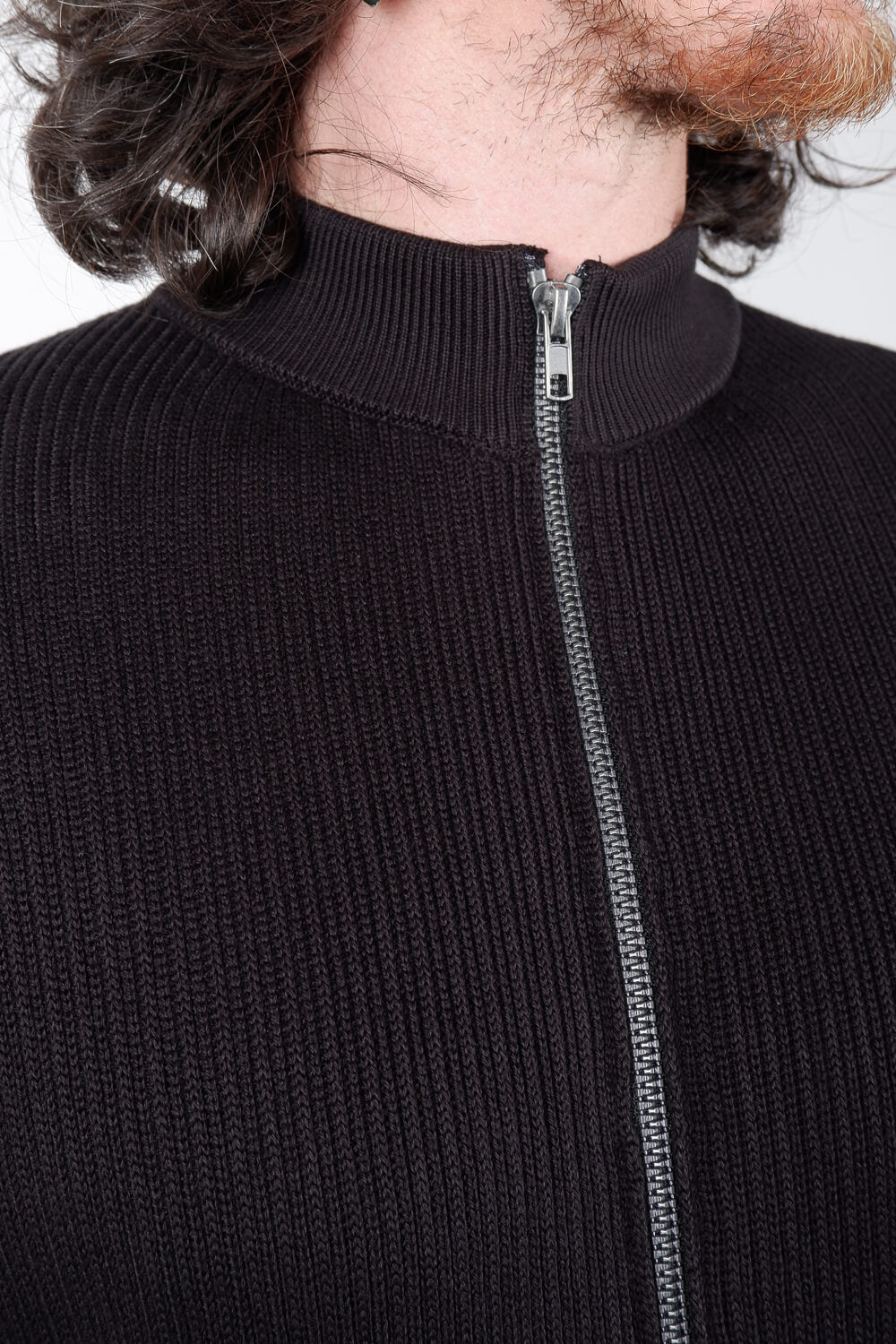 Ribbed Cotton Zip-Up Jacket Black