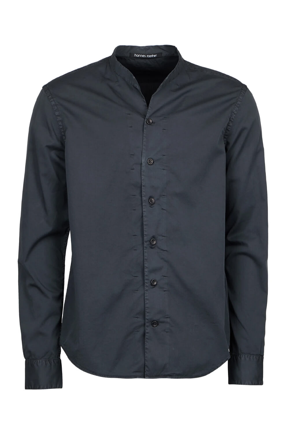 L/S Open Collar Cotton Shirt Black