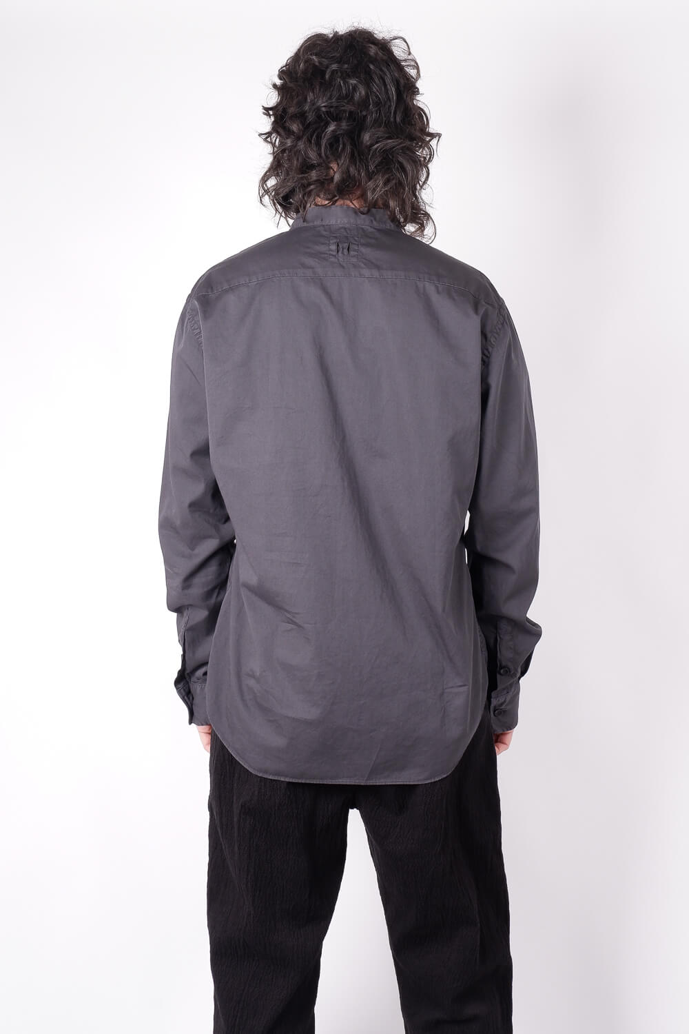 L/S Open Collar Cotton Shirt Black